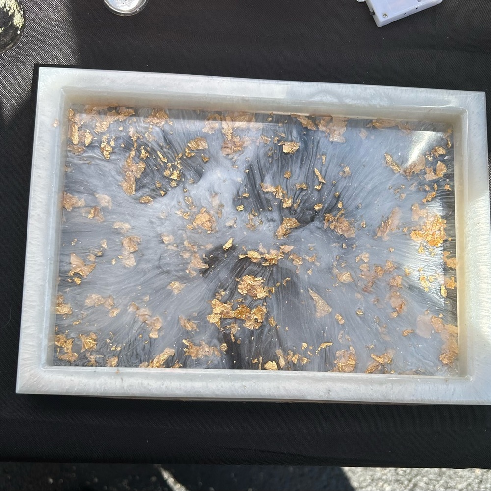 Gold and white resin tray
